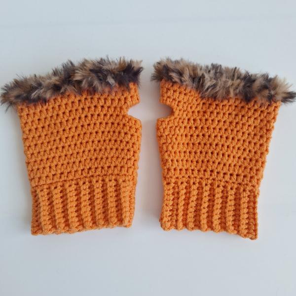 Gehaakte handschoenen - gehaakte vingerloze handschoenen | Oranje en bruin