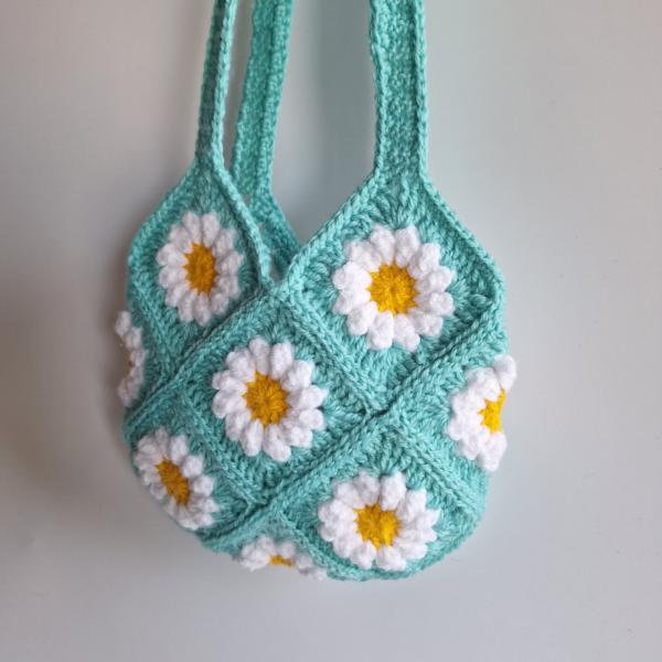 Gehaakte tas | Turquoise madeliefjes