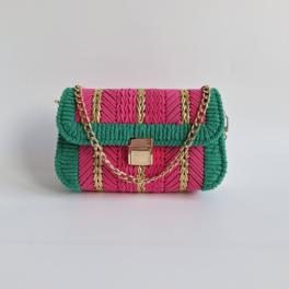 Geweven crossbody tas | Roze, groen en goud