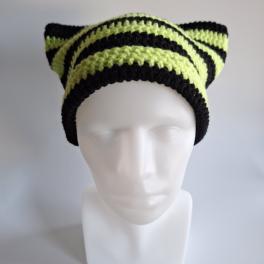 Gehaakte muts | zwart en neon groen