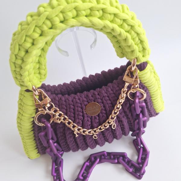 Gehaakte tas Shelly | Paars en neon groen