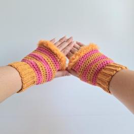 Gehaakte handschoenen - gehaakte vingerloze handschoenen | Oranje en roze