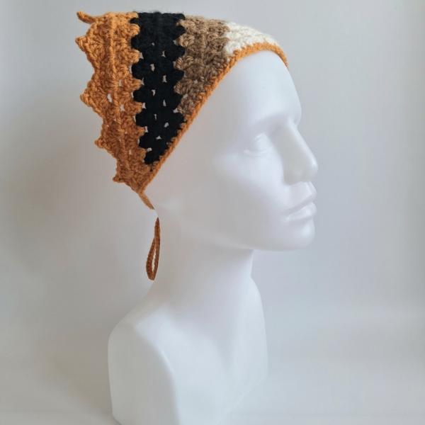 Gehaakte bandana | Crème, lichtbruin, zwart en oranje