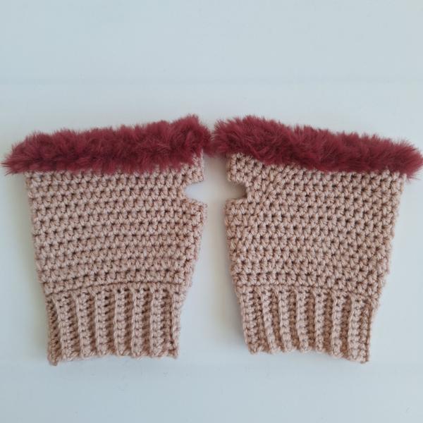 Gehaakte handschoenen - gehaakte vingerloze handschoenen | Oudroze en wijnrood