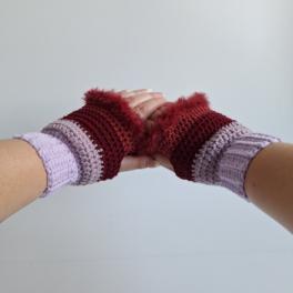 Gehaakte handschoenen - gehaakte vingerloze handschoenen | Lila, taupe en wijnrood