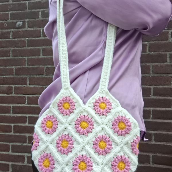 Gehaakte tas | Wit madeliefjes