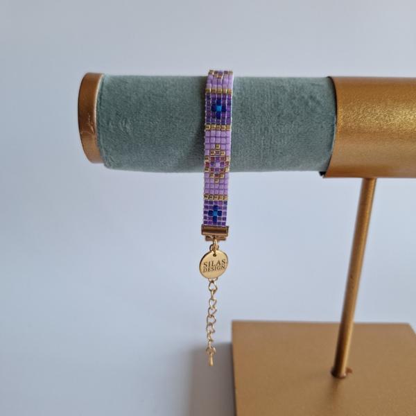 Geweven kralen armband | Paars glas-in-lood