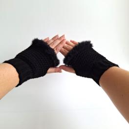 Gehaakte handschoenen - gehaakte vingerloze handschoenen | Zwart