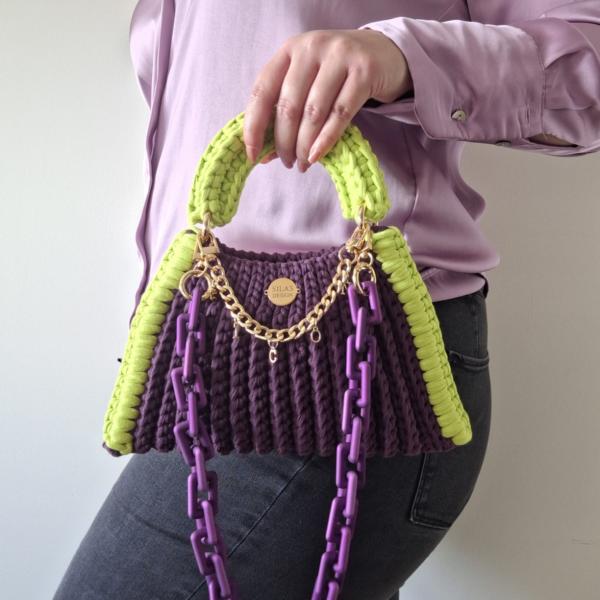 Gehaakte tas Shelly | Paars en neon groen