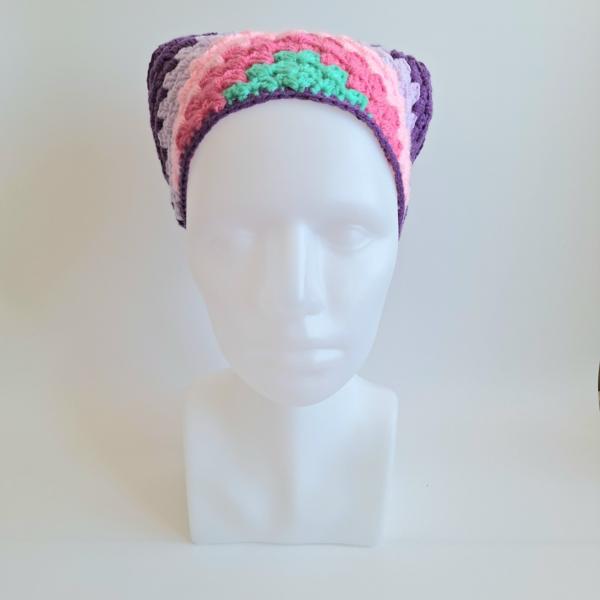 Gehaakte bandana | Turquoise, knalroze, lichtroze, lila en paars