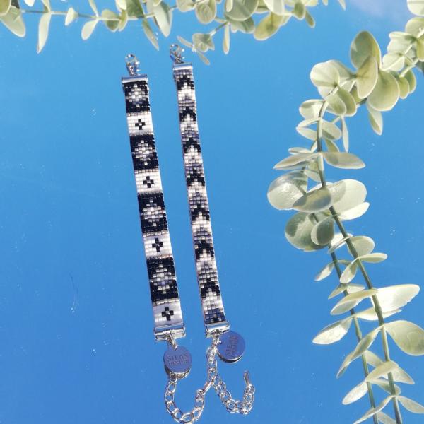 Geweven kralen armband | Grijs glas-in-lood