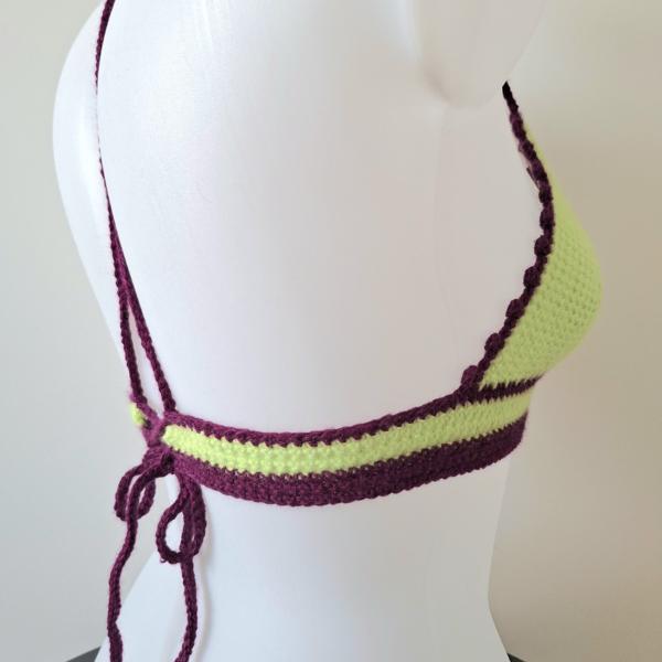 Gehaakt topje | Limegroen en aubergine paars