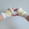 Thumbnail for Gehaakte handschoenen - gehaakte vingerloze handschoenen | Wit en geel