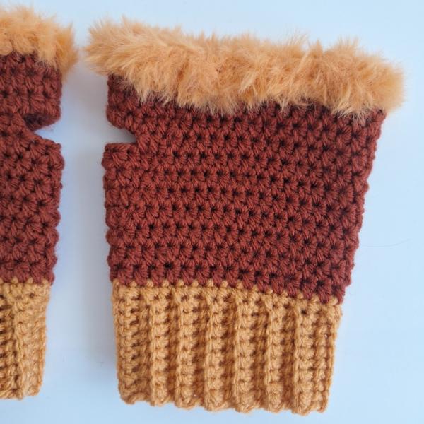 Gehaakte handschoenen - gehaakte vingerloze handschoenen | Bruin en oranje