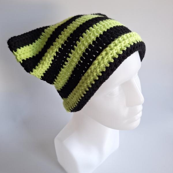 Gehaakte muts | zwart en neon groen