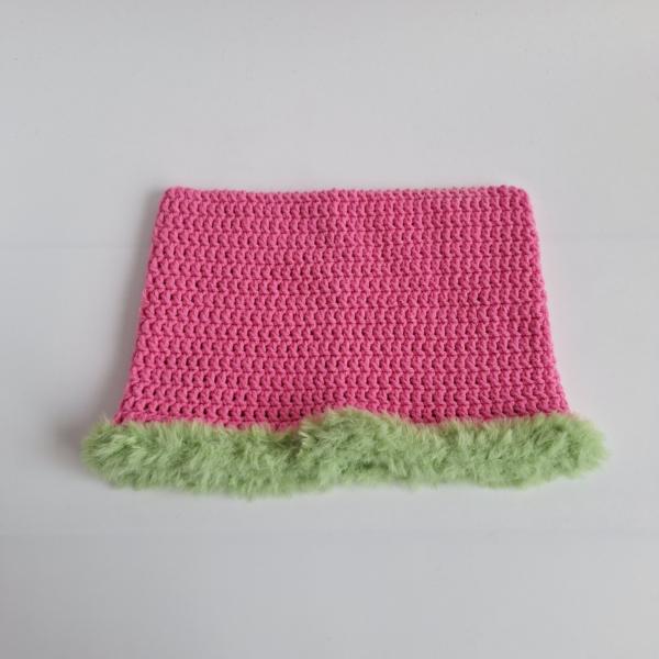 Gehaakte muts met imitatiebont | Barbie roze en groen