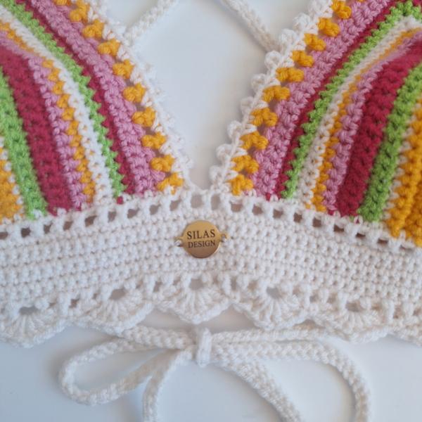 Gehaakt topje | Crème, geel, groen, fuchsia en lichtroze