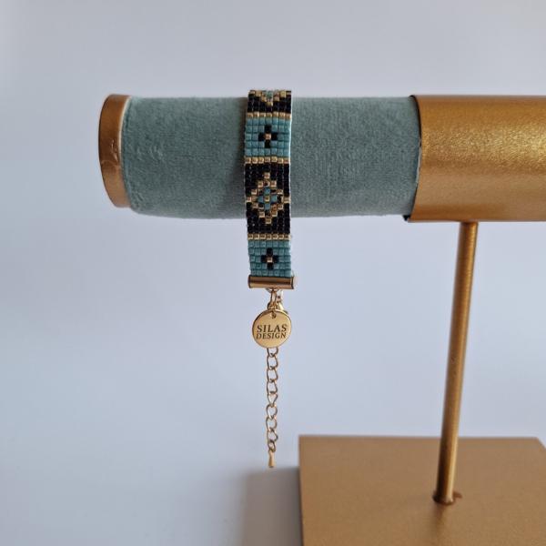 Geweven kralen armband | Turquoise glas-in-lood