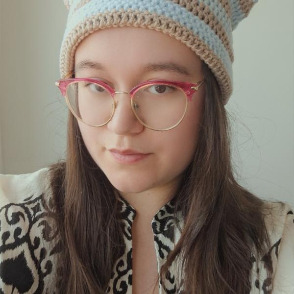 Gehaakte muts | Beige en lichtblauw