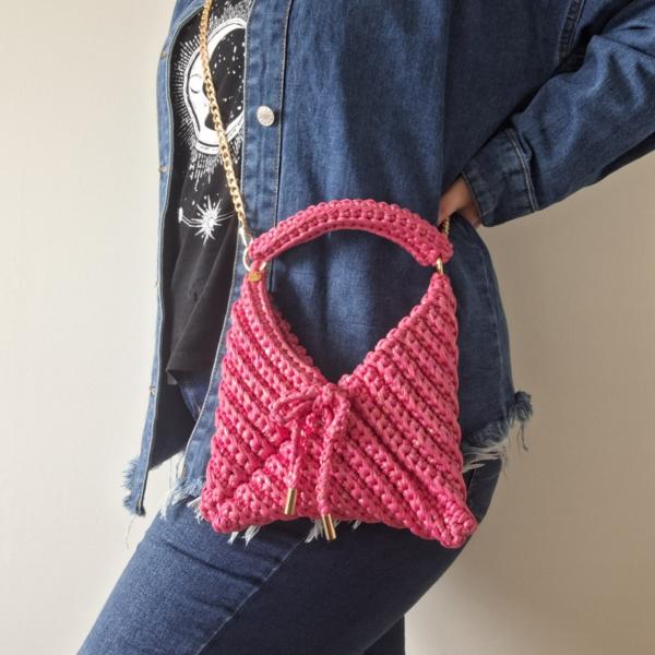 Gehaakte crossbody tas | Glitter roze