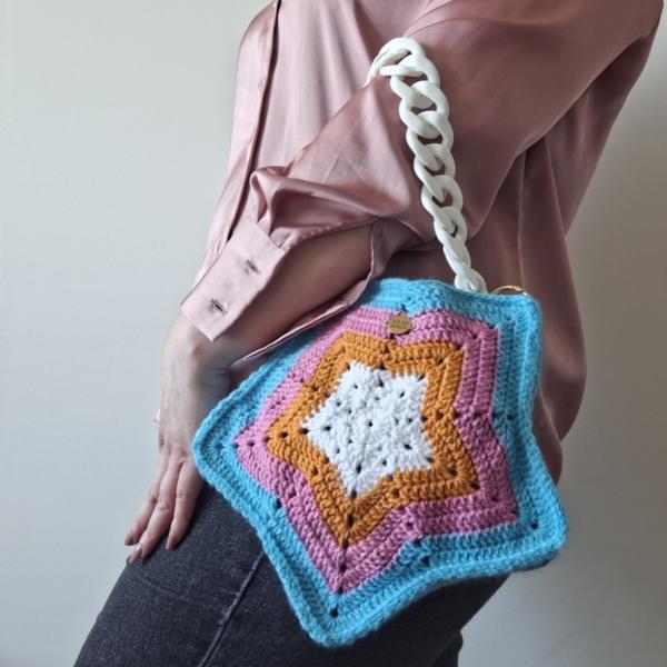 Gehaakte tas 'Turquoise ster'