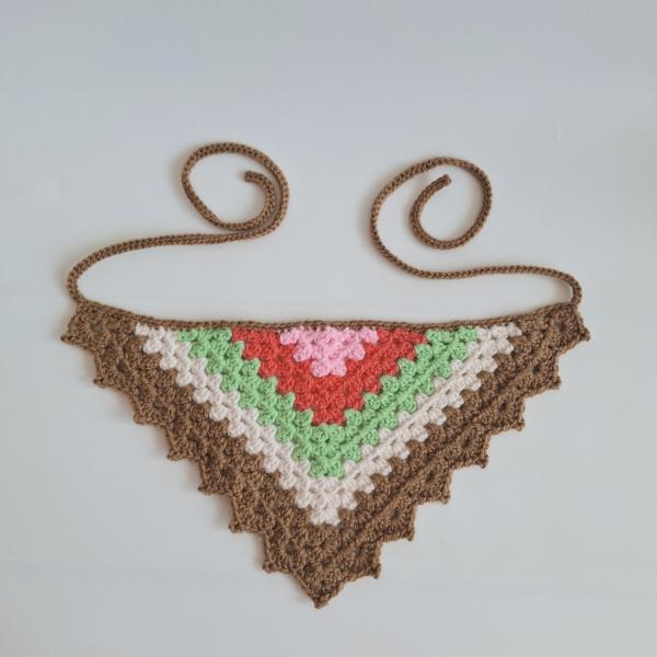 Gehaakte bandana | Lichtroze, koraaloranje, lichtgroen, crème en lichtbruin