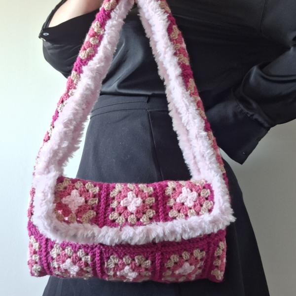 Gehaakte granny square tas | Roze