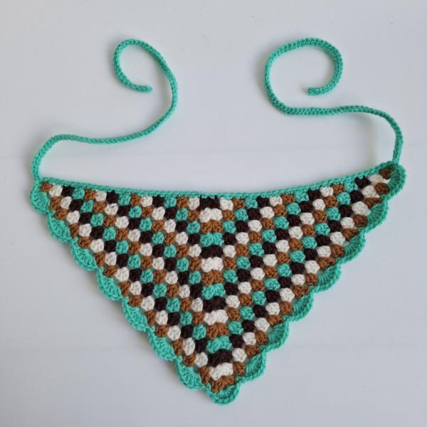 Gehaakte bandana | Turquoise, karamelbruin, crème en donkerbruin