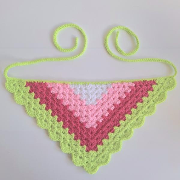 Gehaakte bandana | Wit, lichtroze, knalroze en limegroen