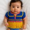 Thumbnail for Gehaakt baby vestje | Blauw, roze en geel met gele franjes