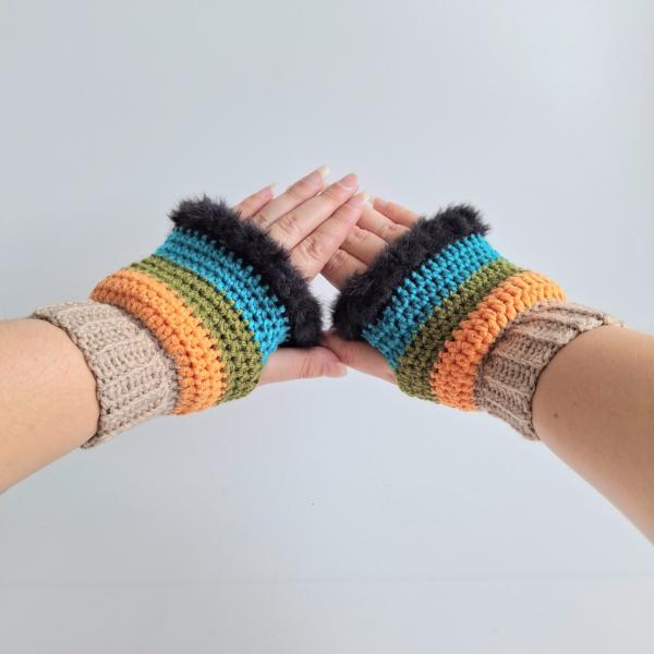 Gehaakte handschoenen - gehaakte vingerloze handschoenen | Beige, geel, groen, petrol en zwart