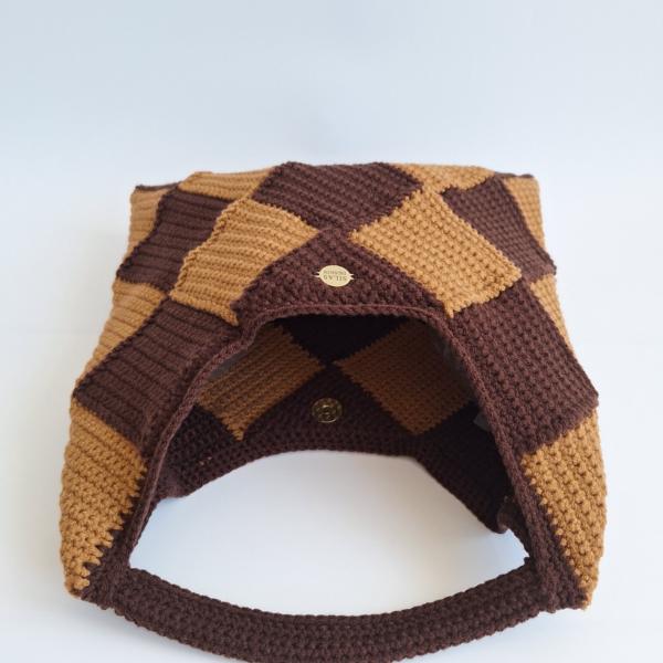 Gehaakte checker handtas 'Bruin en caramel'