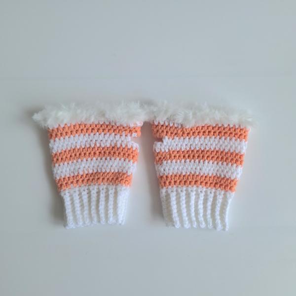 Gehaakte handschoenen - gehaakte vingerloze handschoenen | Wit en perzikoranje