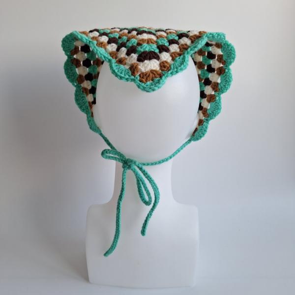 Gehaakte bandana | Turquoise, karamelbruin, crème en donkerbruin