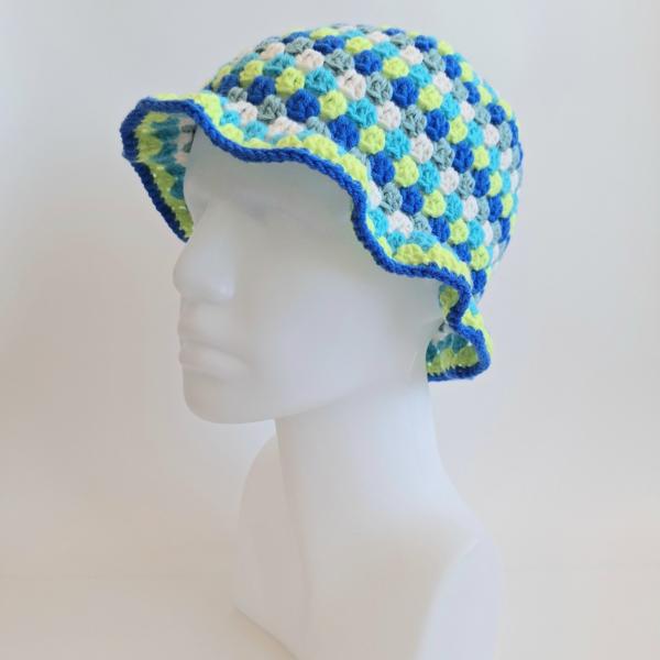 Gehaakte bucket hat | Crème, turquoise, limegroen, kobaltblauw en teal
