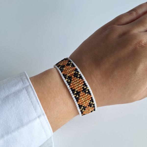 Geweven kralen armband 'Bruin argyle'