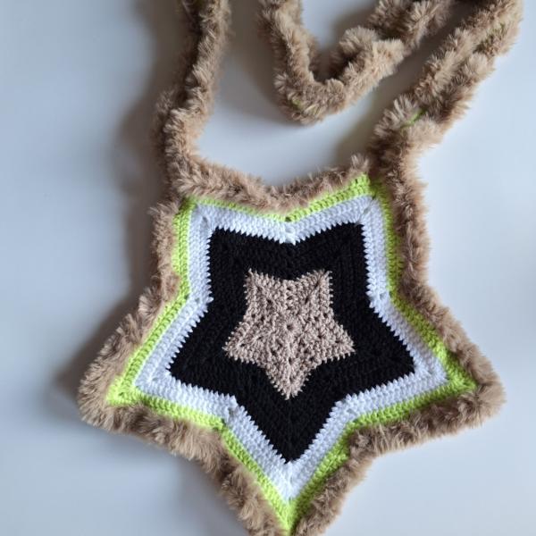 Gehaakte tas | Limegroen, zwart, beige en witte ster