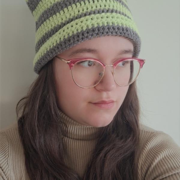 Gehaakte muts | Limoengroen en grijs