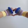Thumbnail for Gehaakte handschoenen - gehaakte vingerloze handschoenen | Geel, lila, taupe, denimblauw en kobaltblauw