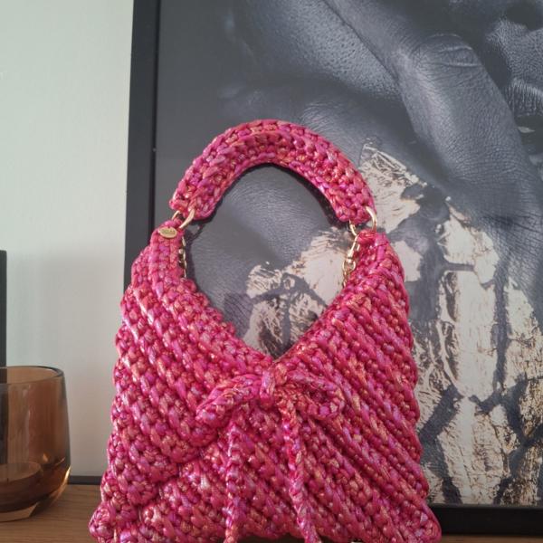 Gehaakte crossbody tas | Roze iriserend