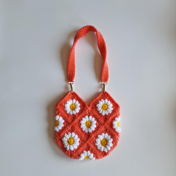Gehaakte tas | Koraaloranje madeliefjes