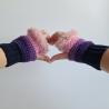 Thumbnail for Gehaakte handschoenen - gehaakte vingerloze handschoenen | Donkerblauw, paars en lichtroze
