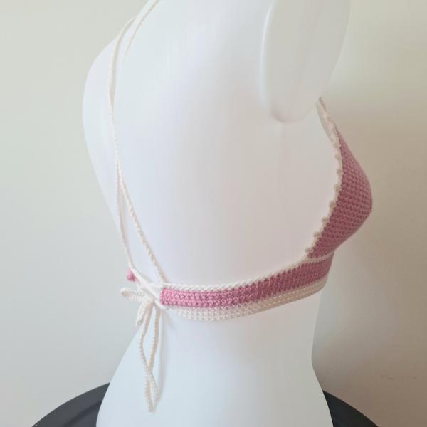 Gehaakt topje | Roze en crème