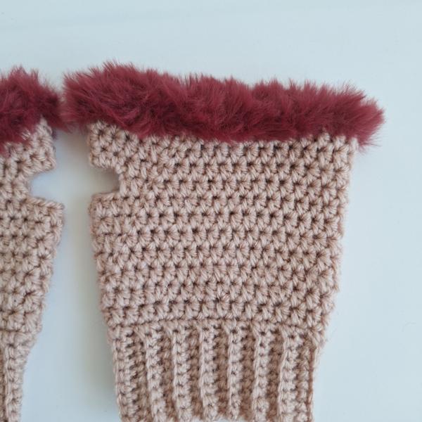 Gehaakte handschoenen - gehaakte vingerloze handschoenen | Oudroze en wijnrood