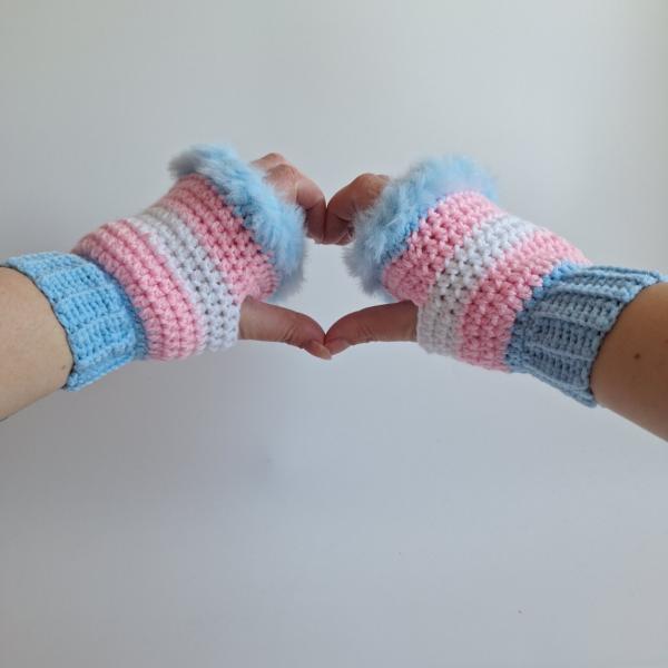 Gehaakte handschoenen - gehaakte vingerloze handschoenen | Transgender Pride vlag
