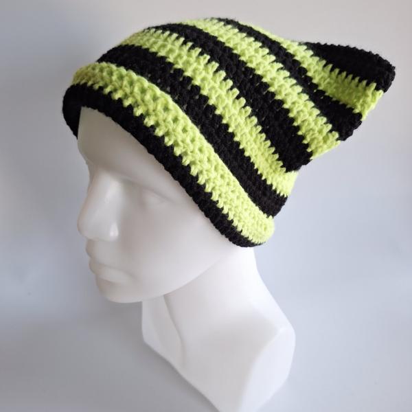Gehaakte muts | zwart en neon groen
