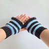 Thumbnail for Gehaakte handschoenen - gehaakte vingerloze handschoenen | Zwart en lichtblauw