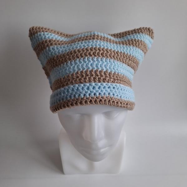 Gehaakte muts | Beige en lichtblauw
