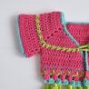Thumbnail for Gehaakt baby vestje | Roze, turquoise en groen met groene franjes