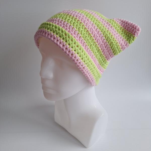 Gehaakte muts | Lichtroze en limoengroen